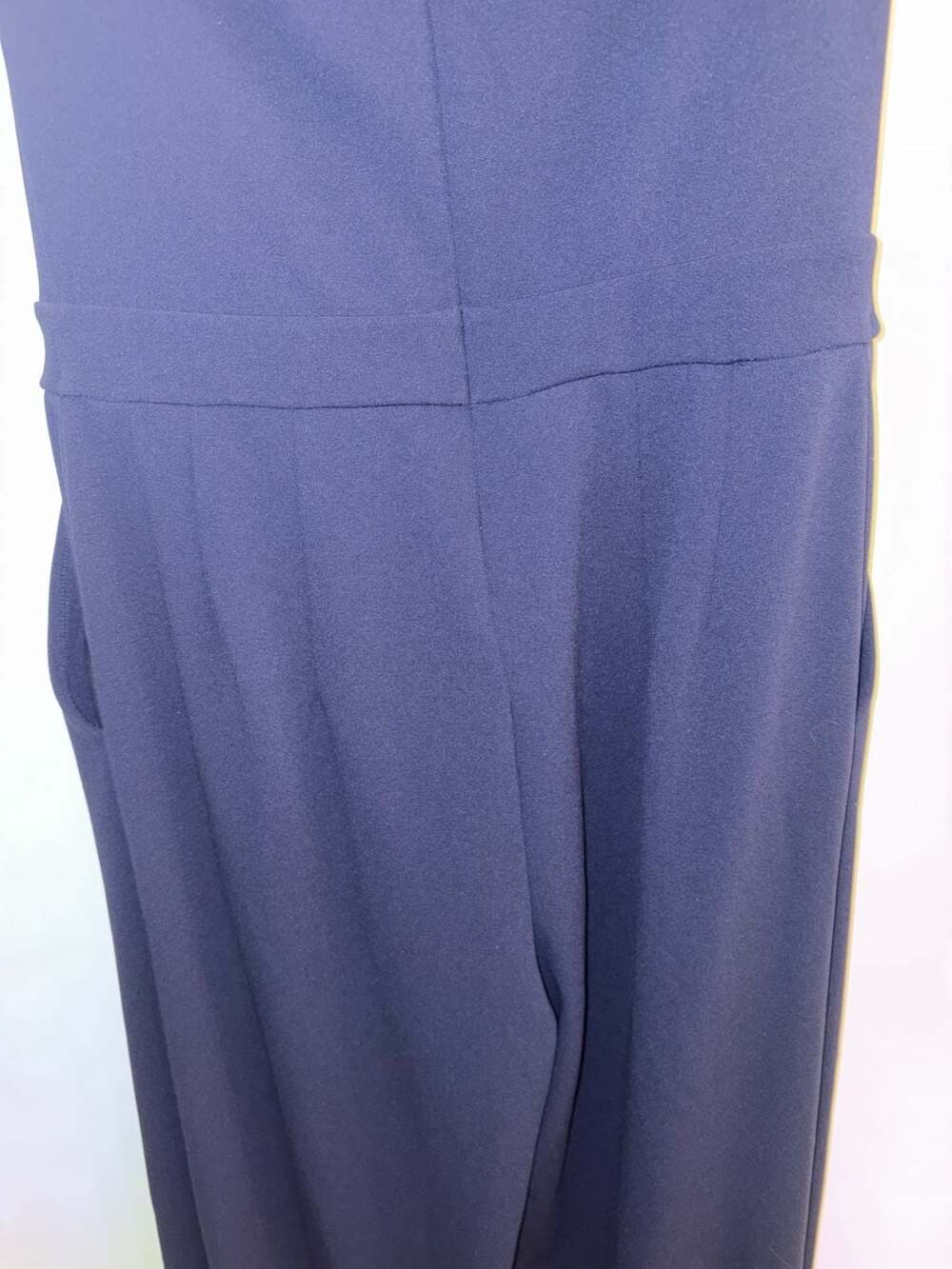 Express Navy Blue Off-The-Shoulder Wide Leg Jumpsuit - Picture 6 of 8